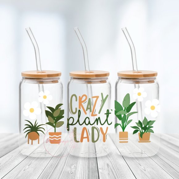 Darlinghoya Other - Crazy Plant Lady 16 oz Glass Can with Lid and Straw